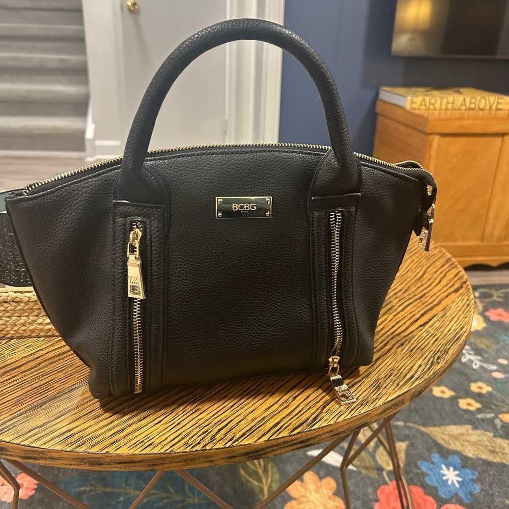 BCBG Black Satchel with Gold Accents